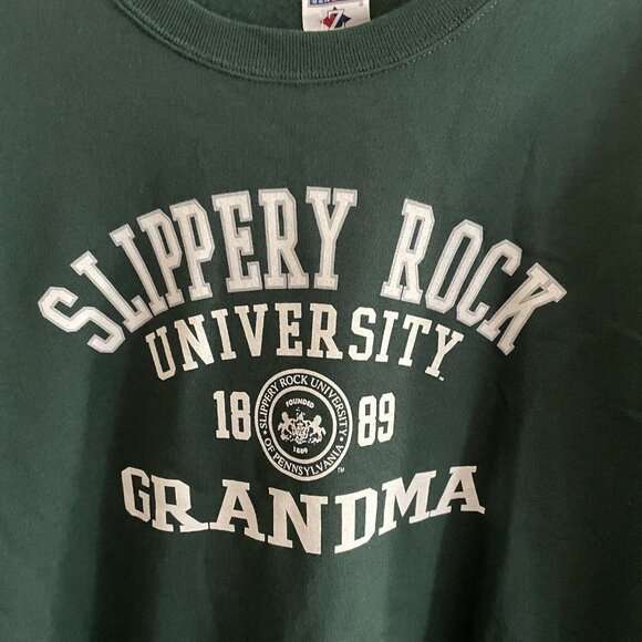 Collegiate License Slippery Rock Univ. Wmn SZ 2 X Green Grandma Sweatshirt NWT - Picture 2 of 6